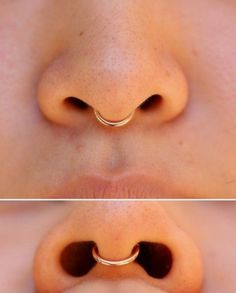 two pictures of a nose with an open nose ring