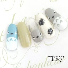 Ghibli Nail Art, Totoro Nails, Studio Ghibli Nails, Ghibli Nails, Almond Acrylic Nails Designs, Matte Nail Art, Halloween Acrylic Nails, Makeup Nails Art, Asian Nails