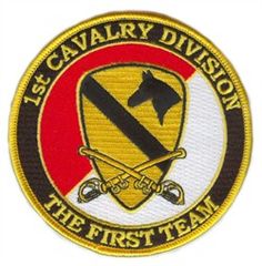 the 1st cavalry division patch is shown in black and yellow, with a red circle around it