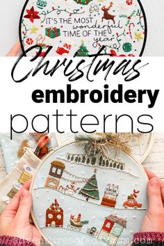 someone's hand holding a christmas embroidery pattern