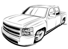 a black and white drawing of a truck