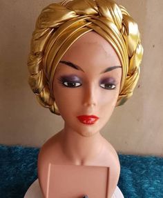 Turban Cap Women Hat Pre-tied Headwrap Gold Turban Braided | Etsy African Headband, African Head Scarf, Pink Headwrap, Head Dresses, Knotted Headwrap, African Turban, Braided Rug Diy