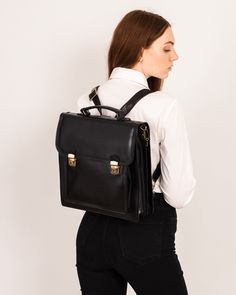 "Convertible Leather Briefcase Backpack can be a great addition to any outfit and an excellent helper for every day. It is convenient to carry a laptop, tablet, wallet, documents, books, keys everything you need to have at hand. Ortece makes products in full grain Italian leather. This, like all products, is handmade in Italy by old artisans (know-how passed down from generation to generation). The bag comes with a 100% cotton dust bag that is to be used when the bag is stored. Dust bag protects Elegant Leather Satchel Backpack For School, Elegant School Satchel Backpack, Elegant Leather School Backpack With Detachable Strap, Classic Backpack With Detachable Strap For Daily Use, Classic Backpack Style Satchel For Daily Use, Classic Leather Backpack With Adjustable Strap For Office, School Satchel Briefcase With Top Carry Handle, Classic Rectangular Backpack For School, Classic Leather Office Backpack With Adjustable Strap