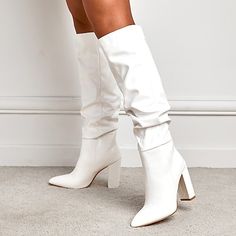 Category:Boots; Upper Materials:Suede,PU; Season:Fall,Winter; Heel Type:Chunky Heel; Gender:Women's; Toe Shape:Round Toe; Type:Knee High Boots; Style:Elegant,Fashion,Vintage; Heel Height(inch):2-3; Outsole Materials:Rubber; Occasion:Daily; Closure Type:Zipper; Listing Date:11/01/2023; Production mode:External procurement; 2024 Trends:Suede Shoes,Plus Size,Heel Boots,Lace Up Boots; Size chart date source:Provided by Supplier. Womens Knee Boots, White Knee High Boots, Thick Heel Boots, Chunky Heeled Boots, Knee High Boots Winter, Womens Suede Boots, High Heel Stiefel, Boots White, Pointed Toe Boots