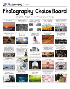 the photography choice board is full of pictures and text, including images from different locations