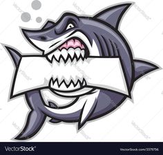 an angry shark holding a sign in its mouth