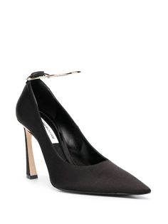 Victoria Beckham 100mm pointed-toe Satin Pumps - Farfetch Luxury Ankle Strap Heels For Work, Satin Pumps, Strap Pumps, Black Pumps, Victoria Beckham, Ankle Strap, Pumps, Satin, Black