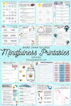 the printables for mindfulness activities are shown here