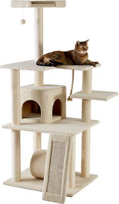 a cat tree with several scratchings on it