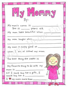 a child's poem with the words my mommy written in pink and white on it