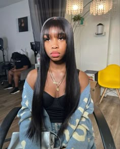 Bangs Side Part Wig, Long Black Wig With Bangs, Bangs With Wig, Leave Out With Bangs, Jt Bangs, Bangs Lace Front Wig, Braids With Bundles, Bang Sew In, See In With Bangs