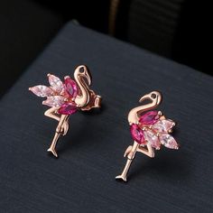 Flamingo Pendant, Pink Flamingos Birds, Flamingo Earrings, Flamingo Bird, Bird Pendant, Beach Vacations, Black Eyes, Pink Topaz, Bird Earrings