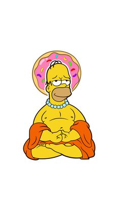 the simpsons is sitting down with a doughnut in his hand and wearing a donut hat