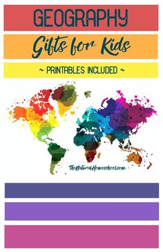 a map with the words, gift for kids printables included in rainbow colors