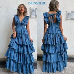 Boho Ruffle Dress, Ruffle Wedding Guest Dress, Floor-length Ruffled Dresses For Vacation, Ruffled Sundress Maxi Dress For The Beach, Blue Ruffled Floor-length Maxi Dress, Ruffled Sundress For The Beach, Ruffled Sundress For Beach, Blue Floor-length Maxi Dress With Ruffles, Blue Floor-length Ruffled Maxi Dress