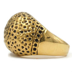 This stylish piece, with its textured half dome top, is the ideal accessory for your weekend attire or a casual night out. Crafted from 14 karat gold finish, it combines durability with a whole lot of style. 

The top's hammered creates a porous look enhanced by a black antique polish for added depth and interest. Despite its solid dome top, the ring is very comfortable to wear, thanks to its smooth inner shank and slightly raised Casual Date Night, Womens Ring, Store Jewelry, Casual Night Out, Trendy Ring, Casual Date, Weekend Outfit, Half Dome