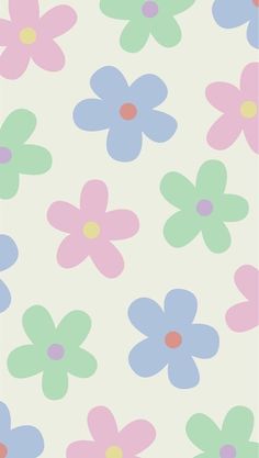 an image of a flower pattern on a white wallpaper with blue, pink and green flowers