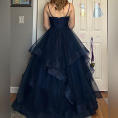 Navy Blue Prom Dress Brand New, Never Worn Crinoline Included Dark Blue Ball Gown, Blue Sweet Sixteen, Navy Blue Ball Gown, Dark Blue Prom Dress, Poofy Prom Dresses, Dress References, Blue Frock, Navy Blue Prom Dress, Navy Blue Prom