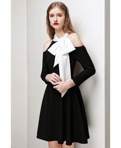 Get 10% off now! Buy black cold shoulder aline party dress with white bow knot at cheap price online. Free stable shipping and pro custom service since 2009. Elegant Cold Shoulder Mini Dress For Formal Occasions, Elegant Cold-shoulder Mini Dress For Formal Occasions, Black Cold Shoulder Party Dress, Elegant Bow Dress For Winter, Elegant Winter Dress With Bow, Black Dress With Bow For Party Season, Elegant Off-shoulder Mini Dress For Holiday, Black Bow Dress For Dinner, Elegant Mini Dress With Bow For Party Season