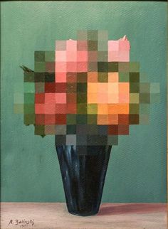 a painting of a vase with flowers in it