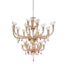 a chandelier with many lights hanging from it's sides on a white background