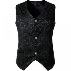 Black Jacquard Single Breasted Vest - https://lordsteampunk.com  Price: 76.00 & FREE Shipping  #steampunk #steampunklove #cyberpunkmasks #steampunkrings #steampunkcorsets #steampunkwatches #steampunkfashion #steampunkaccessories Steampunk Suit, Suit Vest Men, Medieval Halloween, Steampunk Vest, Mens Vest Casual, Black Steampunk, Waistcoat Designs, Rock Style Outfits, Wedding Wardrobe