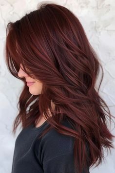 Red Hair Color For Light Skin, Dark Red Fall Hair, Red Lowlights For Brunettes, Red Hair Tint On Brown Hair, Dull Red Hair, Going From Red To Brown Hair, Red Winter Hair Color, Brunette With Red Undertones Warm Browns, Red Bayalage Light Brown Hair