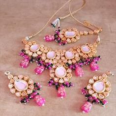 Gold Rodium Polish Pink and Majenta color Necklace in Metal Alloy studded with Kundan Luxury Pink Kundan Necklace With Meenakari, Eid Special, Color Necklace, Metal Necklace, Metal Necklaces, Pink, Gold, Color