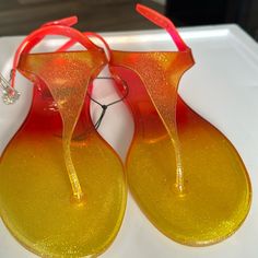 Never Worn Flats. Got These For A Party And Never Wore Them. Fun Yellow Synthetic Sandals, Cheap Yellow Slip-on Sandals, Cheap Orange Slip-on Sandals, Yellow Synthetic Slip-on Heels, Yellow Synthetic Sandals With 4-inch Heel, Jessica Simpson Shoes, Thong Sandals, Jessica Simpson, Pink Yellow