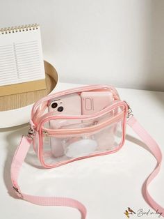 BirdinBag - Compact Clear Crossbody Bag: Ideal Transparent Purse for Concerts, Sports & Festivals Daily Use Mesh Bags With Clear Strap, Everyday Mesh Bags With Clear Strap, Clear Mesh Travel Bag, Clear School Shoulder Bag With Adjustable Strap, Rectangular Mesh School Bag, Clear Satchel Shoulder Bag For School, Pink Mesh Travel Bag, School Bag With Clear Plastic Strap, School Shoulder Bag With Clear Strap