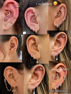 multiple images of different types of ear piercings