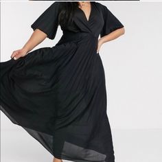 Nwot Asos Kimono Dress Clean Smoke Free Home Lightly Pleated Sleeve And Skirt Light Weight And Flowy Black Pleated Maxi Dress With Short Sleeves, Black Pleated V-neck Maxi Dress, Black Pleated Maxi Dress, Evening Dresses Plus Size, Woman Dress, Asos Curve, Asos Dress, Asos Dresses, Pleated Maxi Dress