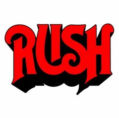 the word rush in red and black on a white background