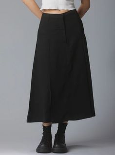 UNIF | Mizuki Skirt Fitted Maxi Skirt For Fall Workwear, Fall Workwear Pleated Skirt With Belt Loops, Fall Pleated Skirt With Belt Loops For Work, Classic Midi Maxi Skirt, Classic Midi-length Maxi Skirt, Classic Midi Length Maxi Skirt With Relaxed Fit, Full Length Pleated Skirt For Fall, Fitted High Waist Maxi Skirt With Buttons, Fitted Maxi Skirt With Buttons