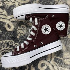 Custom Made Brown Converse New Dark Brown Converse, Brown Platform Converse, Pink Chuck Taylors, Converse Platforms, Converse All Star White, Pink Chucks, Converse Brown, Brown Converse