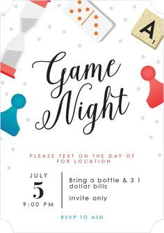 the game night flyer is designed to look like it has been set up for an event