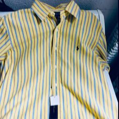 Original Price $89.50 Polo Ralph Lauren Custom Fit Shirt Size Men’s Large Brand New Never Worn Yellow Polo Collar Shirt For Summer, Casual Long Sleeve Yellow Shirt, Casual Yellow Long Sleeve Shirt, Yellow Polo Collar Casual Top, Striped Shirt With Polo Collar For Spring, Casual Yellow Polo Collar Top, Yellow Polo Collar Top For Spring, Casual Yellow Button-up Shirt, Fitted Yellow Top With Polo Collar