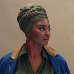 Bamboo Fatigue Green Stretch Knit Headwrap Head Wrapping, Headwrap Hairstyles, Head Wrap Styles, Hair Wrap Scarf, Big Curls, Hair Scarf Styles, Hair Wraps, Hair Scarf, Wrap Scarf