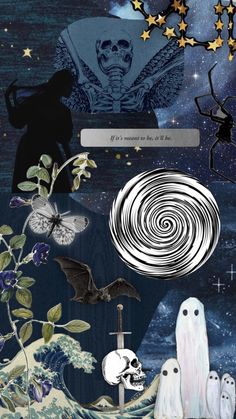 a collage of halloween images with bats, skulls and stars