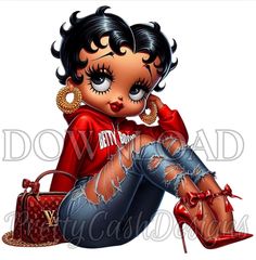 Betty Boop Zodiac Signs, Black Pinup, Betty Boop Posters, Overalls Vintage, Black Betty Boop, Black Betty, Betty Boop Art, Betty Boop Pictures, Red Hoodie