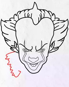 a drawing of an evil clown's face