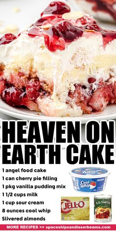 an advertisement for jello on earth cake, with information about it and the ingredients