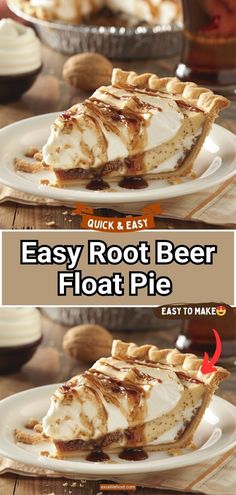 the easy root beer float pie recipe is ready to be eaten and served on plates