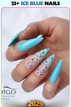 Playful ice blue nails with dotted accents, adding a whimsical touch to the soft base. A creative and chic option for casual or semi-formal occasions.