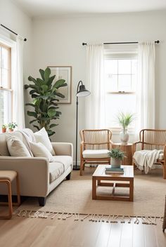 the living room is clean and ready to be used for relaxing time on the couches