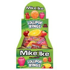 Mike and Ike Lollipop Rings Assorted 0.42 oz. - For fresh candy and great service visit www.allcitycandy.com Candy Ring Pop Aesthetic, Lollipop Jewelry, Big Lollipop, Orange And Strawberry, Lollipop Ring, Fruity Candy, Big Lollipops, Hard Candy Lollipops, Mike And Ike