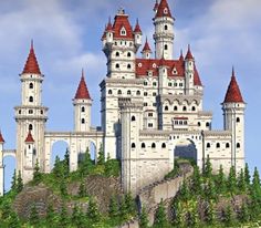 Built with white and red blocks, nice gradient working up and surrounded by tress Minecraft White Blocks, White Gradient Minecraft, Minecraft Snowy Mountain Castle, Minecraft Castle Gradient, Minecraft Castle On Mountain, White Castle Minecraft, Minecraft Block Gradient, Red Minecraft House, Minecraft Castle Easy