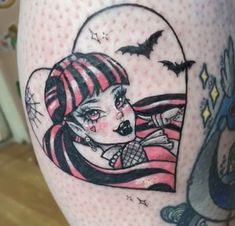 Draculaura Tattoo, Aurora Tattoo, Stick Poke, Random Tattoos, Vampire Tattoo, Emo Tattoos, Goth Tattoo, Bat Tattoo