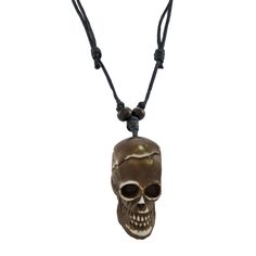 This Necklace Is A Great Addition To The Accessory Collections Of Skull Lovers. It Features A Brown Resin Skull Pendant That Measures 2 Inches Long, 7/8 Of An Inch Wide, And 1 Inch Deep On An Adjustable Slider Cord Necklace. The Necklace Can Be As Short As 16 Inches, Or As Long As 32 Inches, So You Can Vary The Length According To The Neckline Of What You're Wearing. This Is A Fun Necklace That Is Sure To Be Admired, And It Makes A Great Gift For A Friend. Casual Skull Jewelry For Halloween, Casual Skull Jewelry For Gifts, Casual Halloween Skull Jewelry, Casual Skull-shaped Jewelry Gift, Casual Skull-shaped Gift Jewelry, Casual Skull-shaped Jewelry For Gifts, Men Skull Necklace, Black Edgy Skull Necklace, Black Nickel-free Skull Necklace