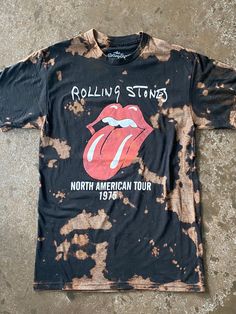 Bleached Rolling Stones T-Shirt | Reverse Tie Dye Rock Graphic T-Shirt This shirt is the perfect casual shirt for men and women. Pair it with jeans and sneakers for an everyday look. Each item is hand tie-dyed, so the results may vary by product - I will try and get it as close as possible to the one pictured. Before you order, please understand that you will have a custom, unique dyed shirt. There is an extra option to add a pair of matching bleached Nike crew socks to the shirt for another sma Rock And Roll Cotton T-shirt With Graphic Print, Summer Distressed Band Merch T-shirt, Rock And Roll Cotton T-shirt With Short Sleeves, Streetwear Bleached Graphic Tee T-shirt, Rock And Roll Screen Print Crew Neck T-shirt, Rock And Roll Crew Neck T-shirt With Screen Print, Band Merch Bleached Crew Neck T-shirt, Washed Black Crew Neck T-shirt With Band Merch, Bleached Band Merch T-shirt For Streetwear